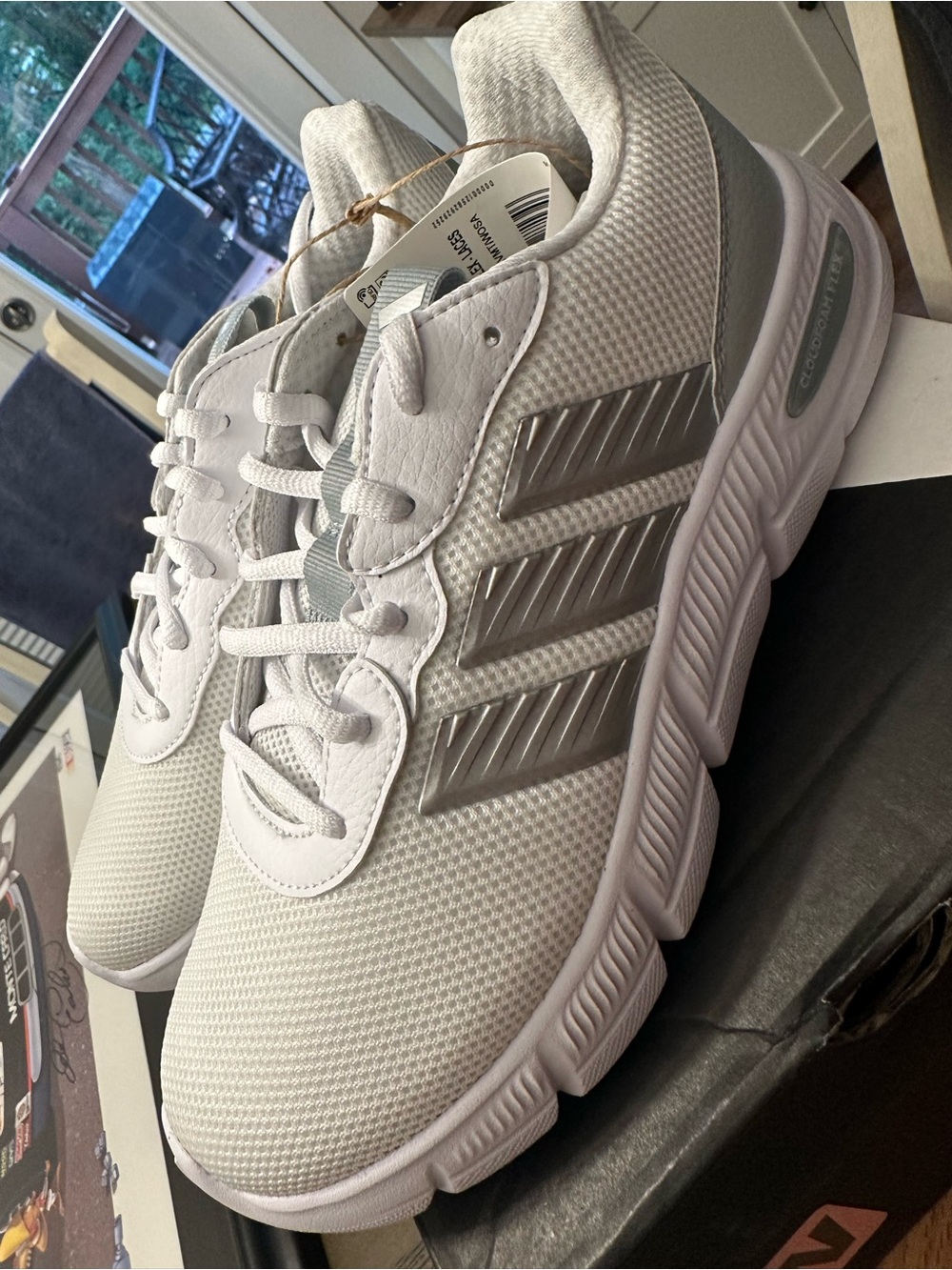 Women’s Adidas Wide Cloudfoam Running Shoes with Silver Accents
